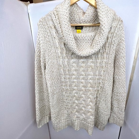 Cabela’s Chunky Cable Knit Cowl Neck Sweater Size L Outdoor Camping Hiking - Picture 1 of 10